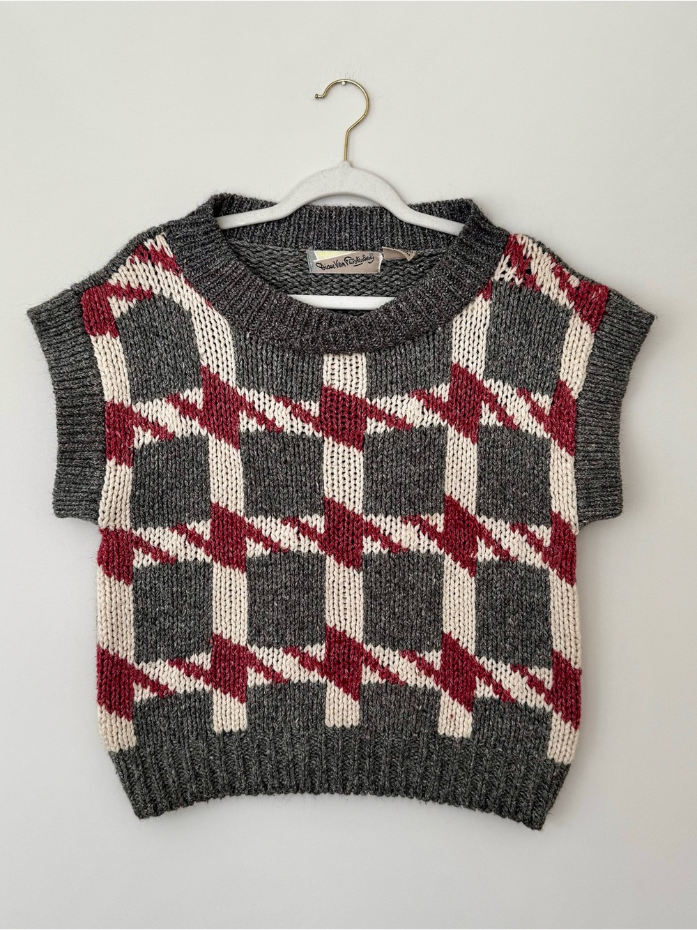 Vintage Diane Von Furstenberg Silk Blend Knit Short Sleeve Sweater, Grey – M